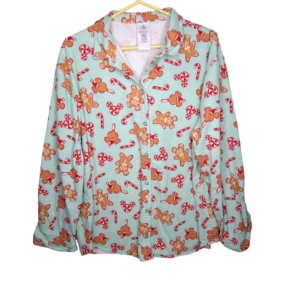 Mickey Disney Parks Christmas Flannel Pajama Top Sweet Treats XL Organic Cotton